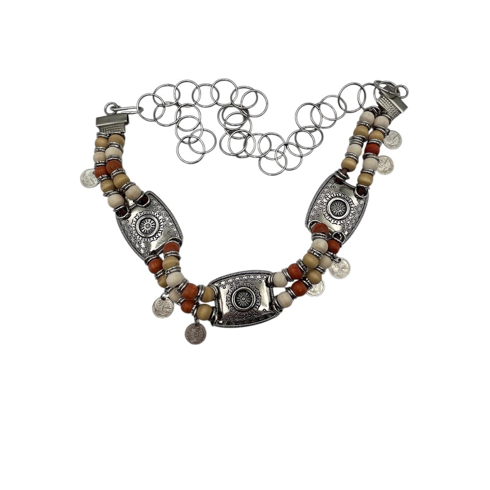 Southwestern Tribal Silver & Beaded Coin Metal Chain Belt  Concho Boho‎  Accent
